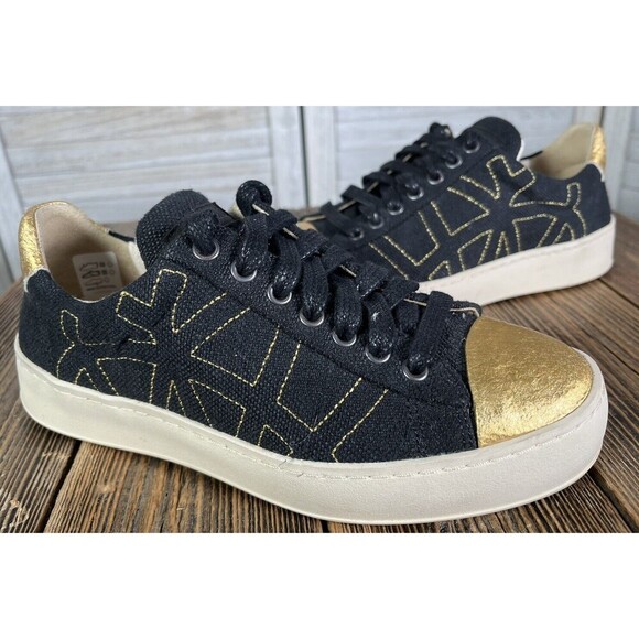 Po-Zu Women's 36 US 5 Lace Up Sneakers Black/Gold - Picture 1 of 11